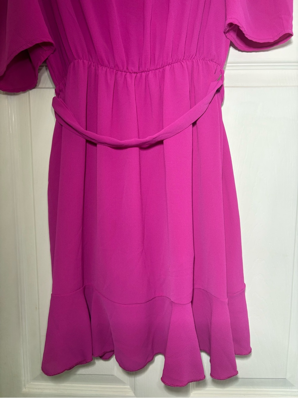 Vici Fuchsia Wrap Mini Dress with Puff Sleeves - Picture 8 of 12